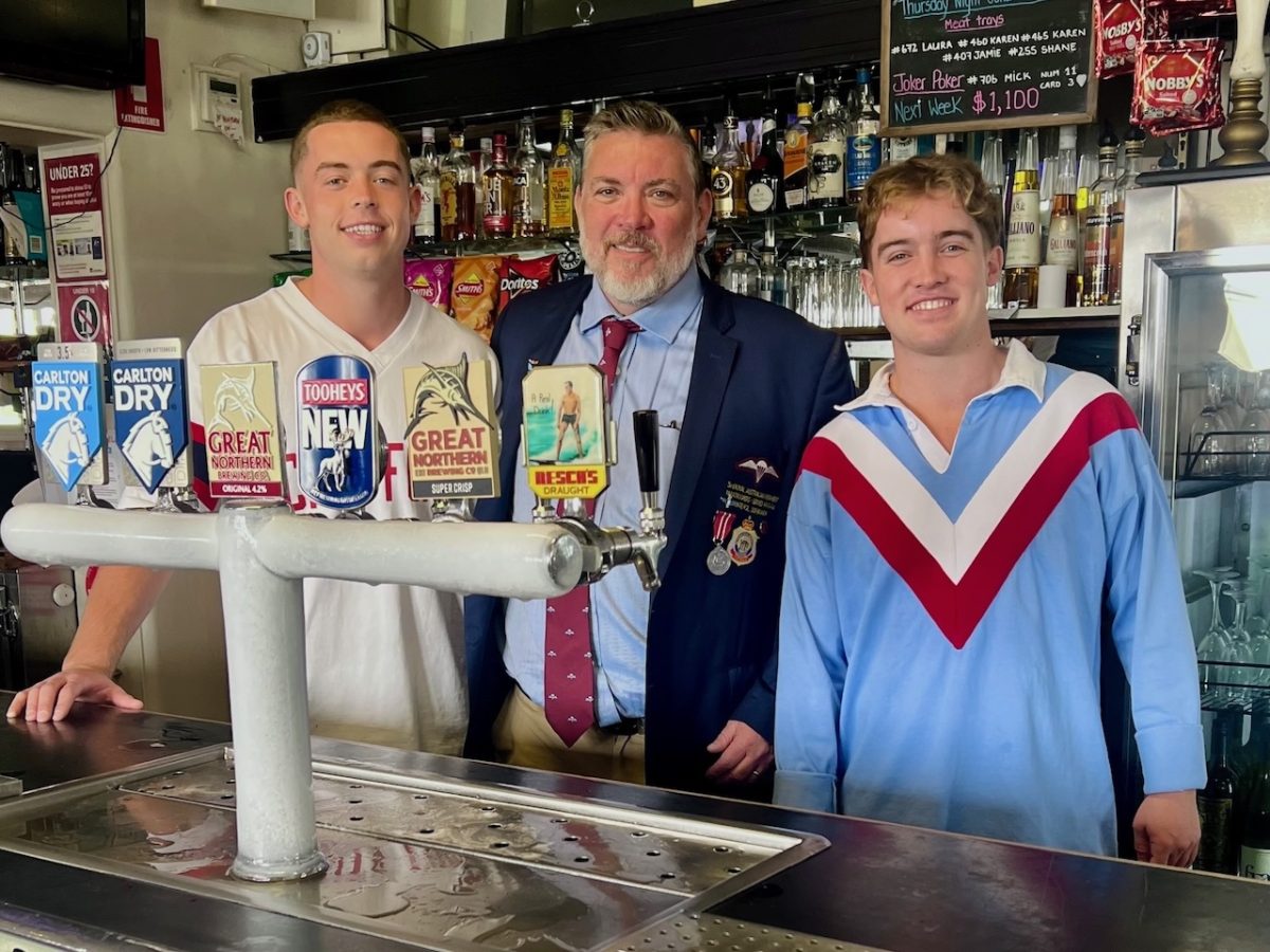 Simon Paterson, centre, with his sons Ryan and Kia at the Gordon Hotel, Goulburn on Anzac Day. All three are operating the Goulburn Pub Group which is upgrading the Gordon, Southern Railway and Empire hotels in Goulburn.