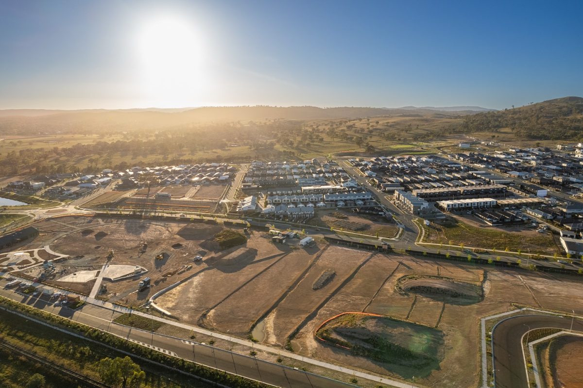 An aerial view of a housing development under construction