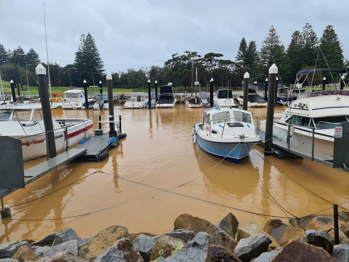 The water in Bermagui Harbour and surrounding waterways was heavily discoloured by run-off from the Sapphire Cove development