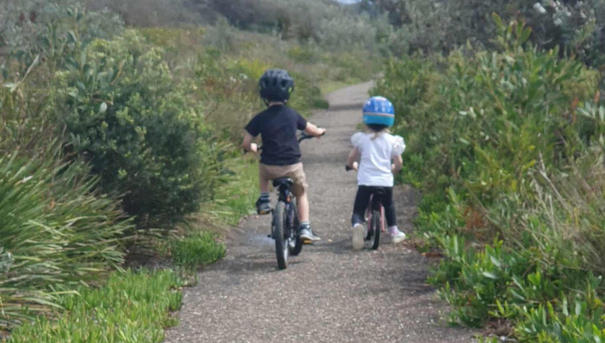 Fairhaven residents' grandchildren on the Long Swamp track.