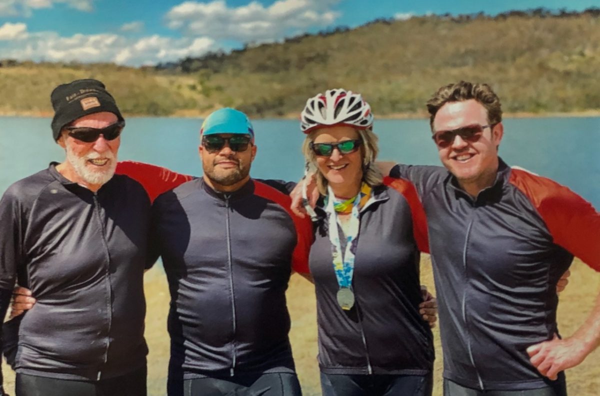 Fairhaven residents Jack O'Halloran (left) and Diane Bray (second from right) with fellow cyclists at a cycling competition in 2019. 