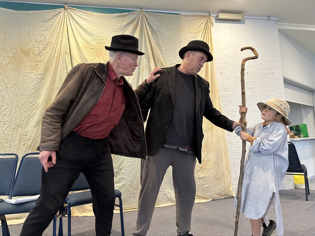Dennis Stanton, Jamie Forbes and Hamish Kettle in Theatre Onset's production of <em>Waiting for Godot</em>.