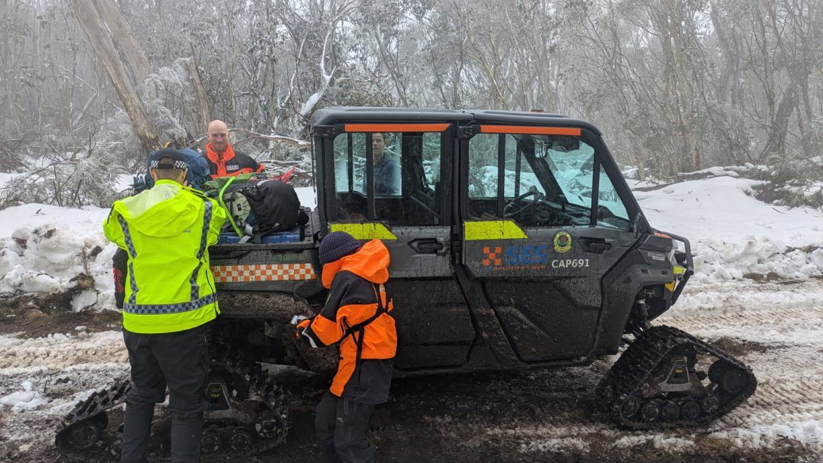 SES snow mobile in snowy terrain
