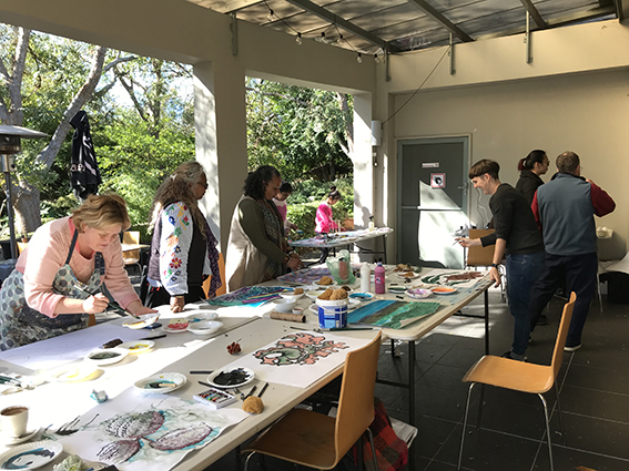 Participants at a free drawing workshop as part of the Campbelltown Hospital Integrated Arts Project at Campbelltown Arts Centre in 2019.