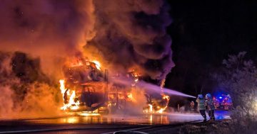 Carrier, six cars destroyed in late-night fire on Hume Highway