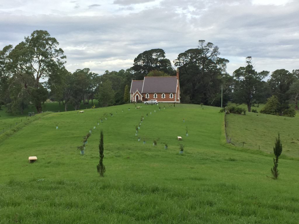 A church on a hilltop in the countryside