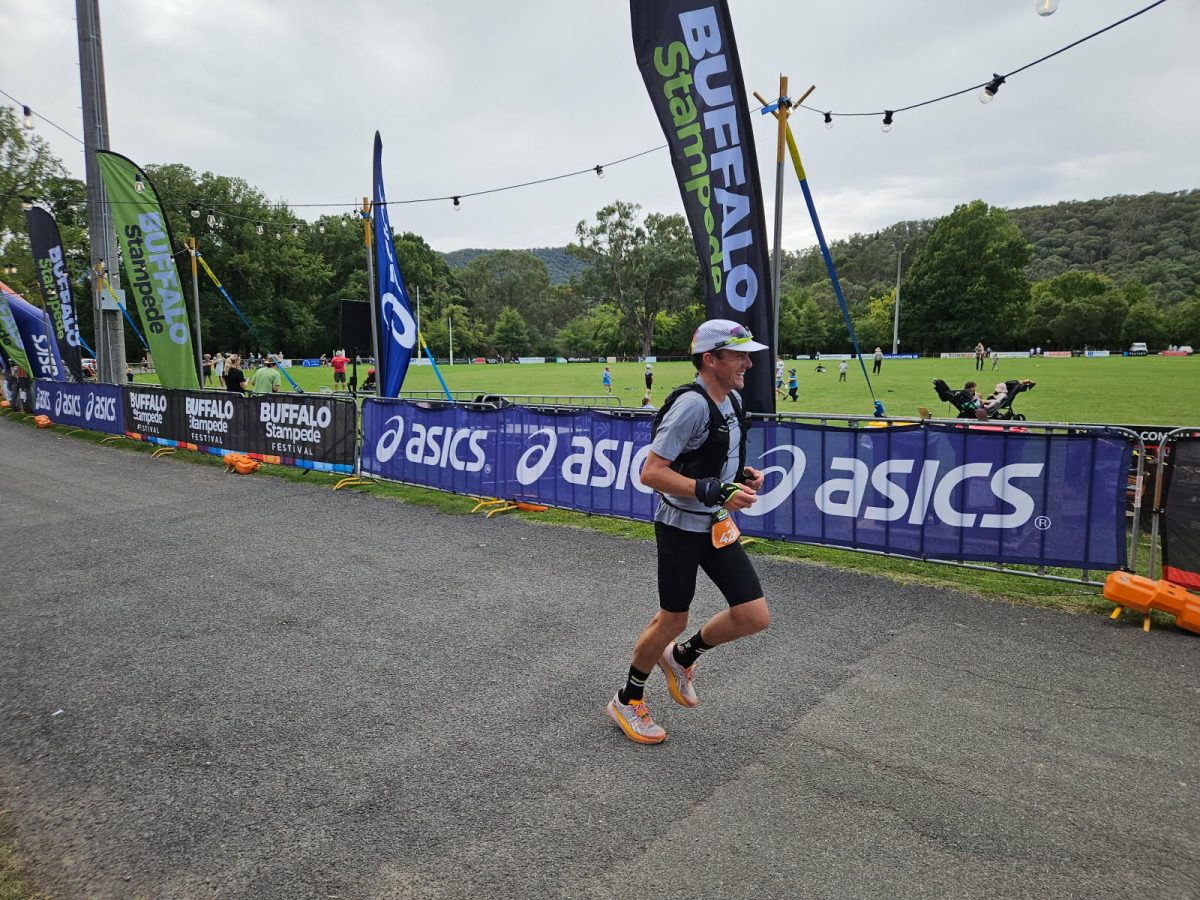 A smile at the finish of the Buffalo Stampede Marathon in Bright, Victoria.