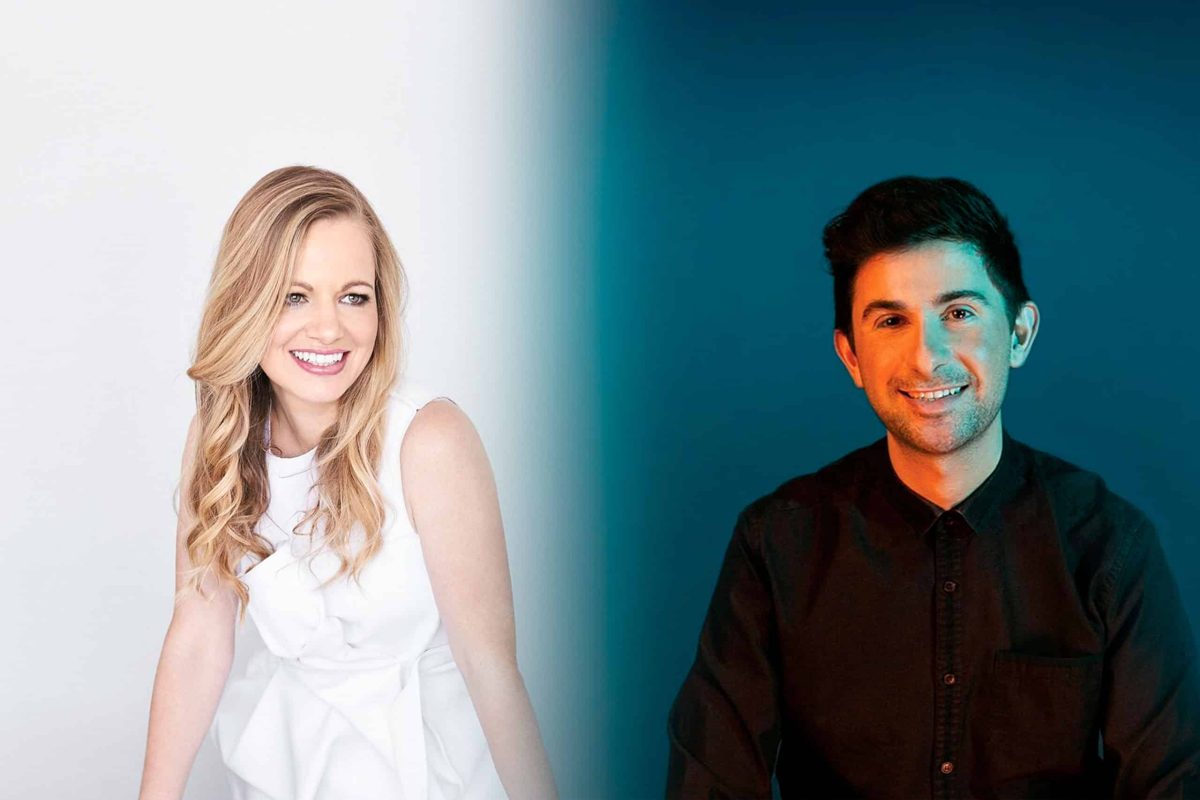 composite photo of a woman and a man