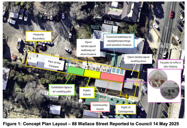 A map of the area with proposed development labelled in text boxes