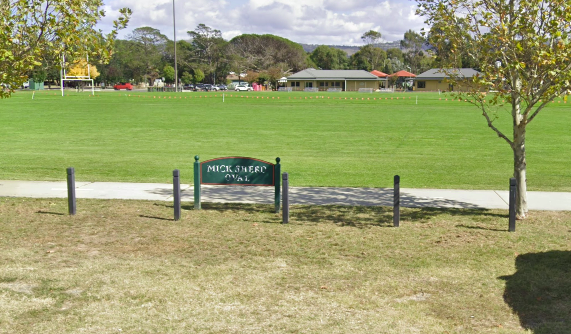A sign for Mich Sherd Oval in Bungendore
