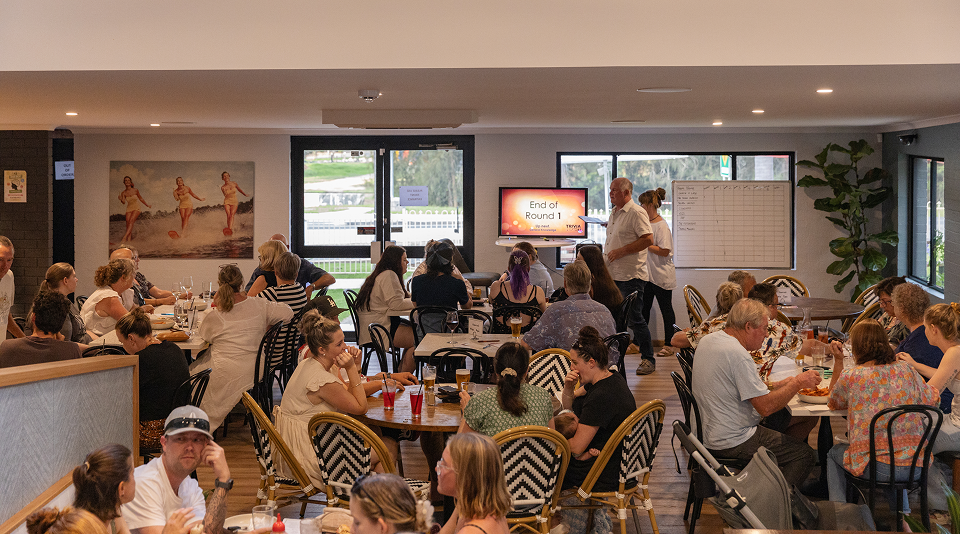 tables inside a restaurant all filled with people