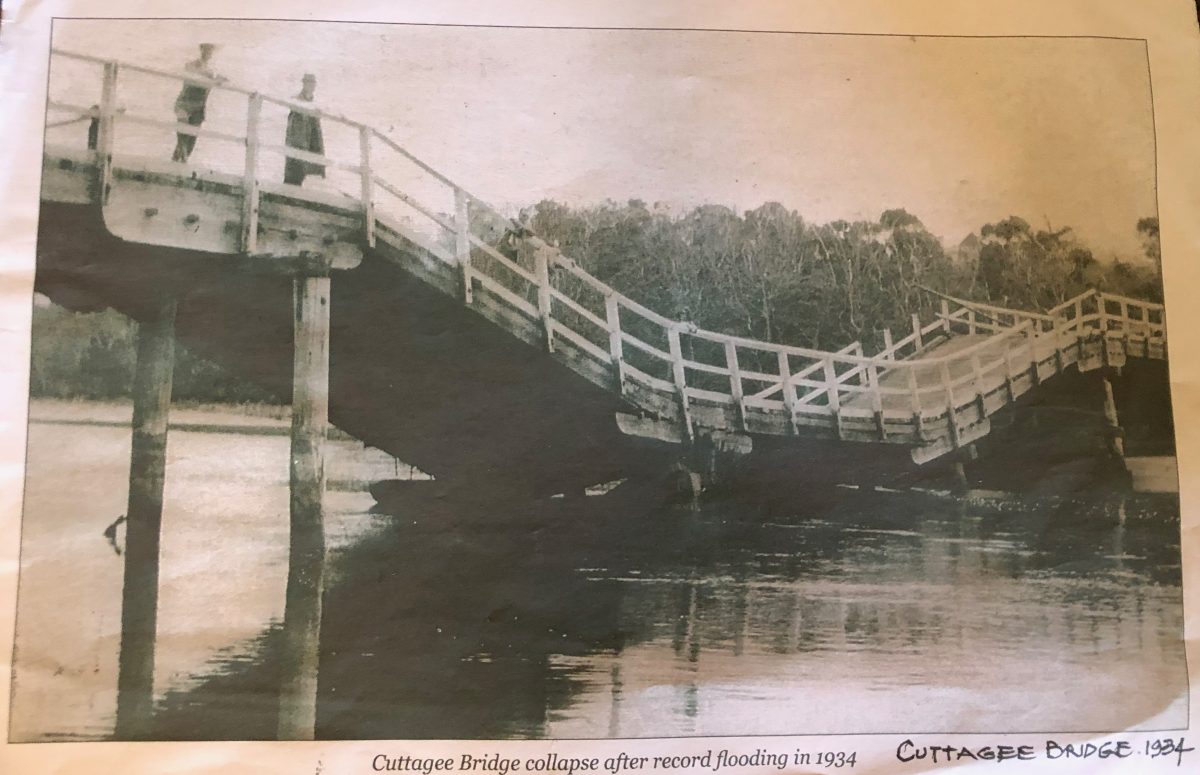 Cuttagee Bridge has been lengthened twice and repaired after two major flood events.