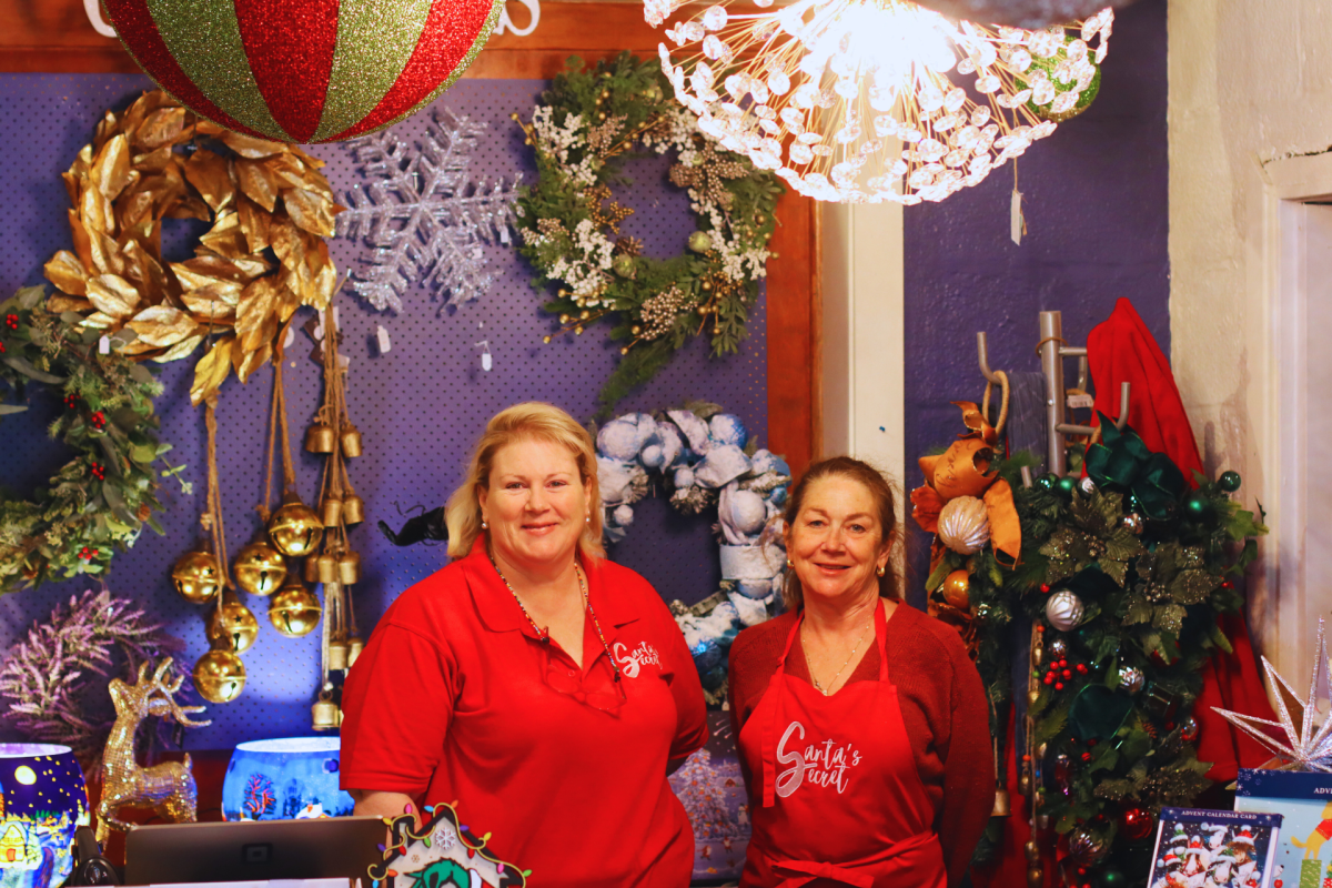 Two women in a Christmas shop