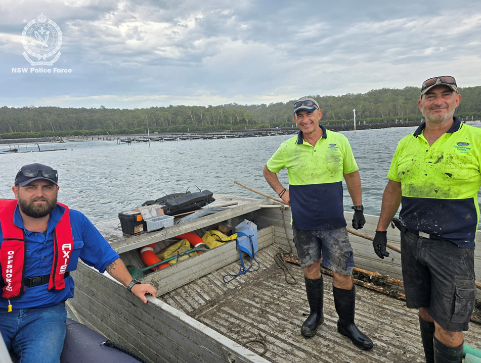 Compliance officer with Oyster farmers John and Jim Yiannaros 