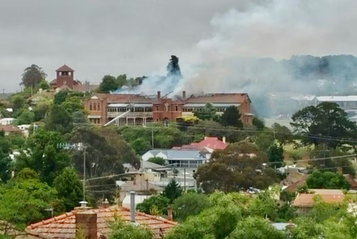 One of three separate fires keeps the slow and sure destruction of St John’s Orphanage on track in November, 2015 in Goulburn