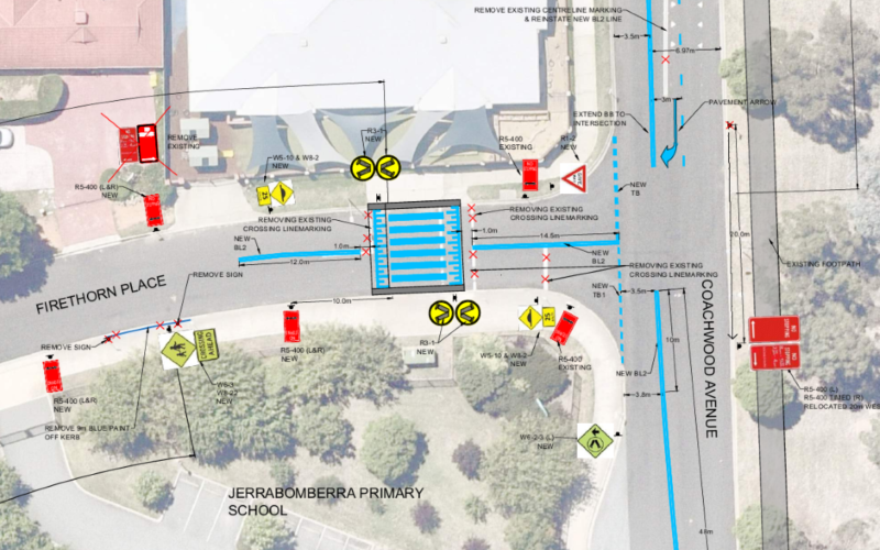 A map showing where new infrastructure will be installed near a school