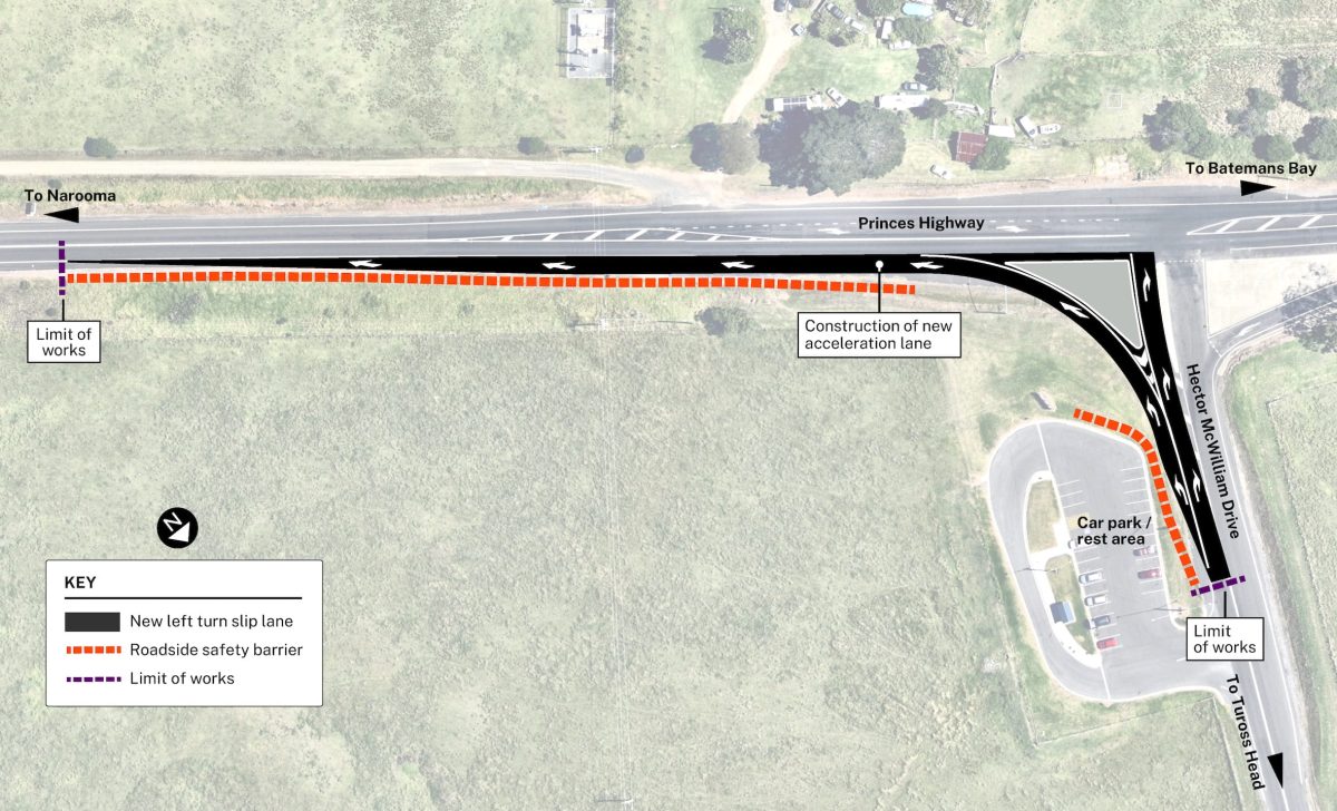 A map showing where the roadworks at Mogo will take place