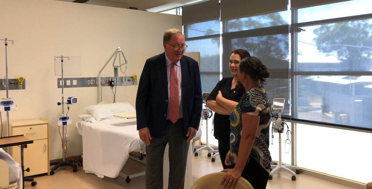 Dr Michael Holland speaking with NSW TAFE Moruya nursing teaching staff on 28 January.