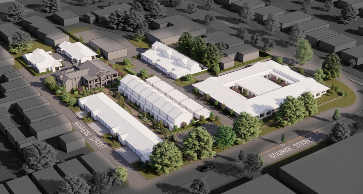 An artists impression of what buildings on the site would look like