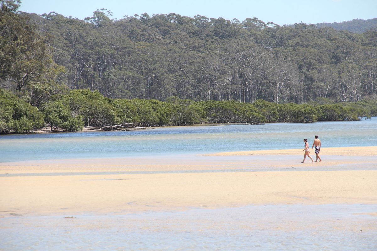 A family walking along Nelson Beach