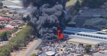 Wagga firefighters save residential buildings after nine-hour fight against wild car yard blaze