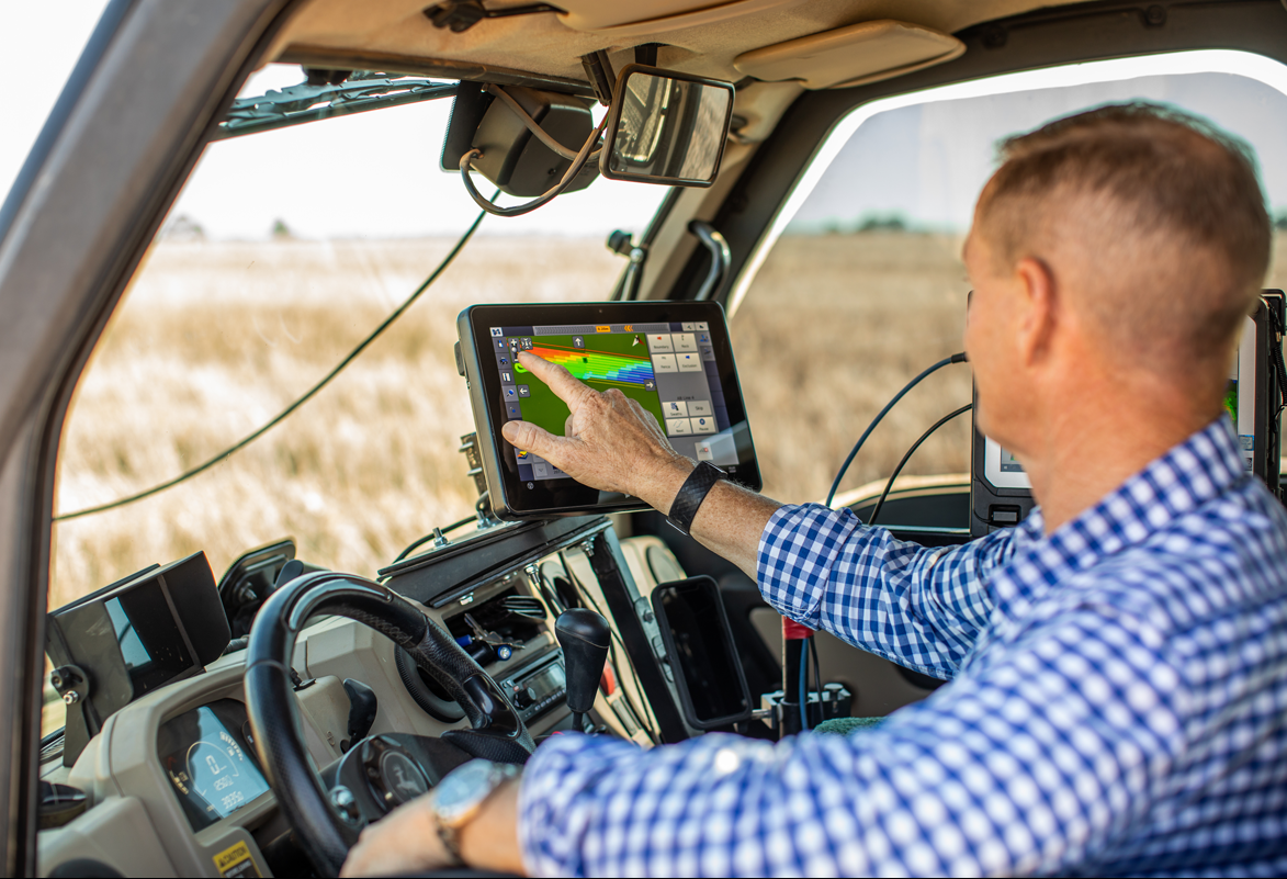 Farmer using GPS tracking