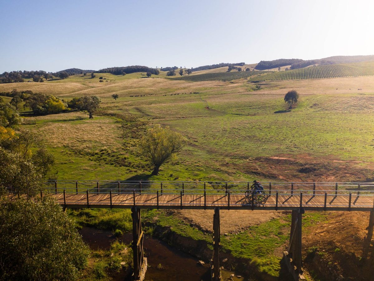 Riverina Highlands Rail Trail connects Tumbarumba to Rosewood and comprises 21 km of sealed trail