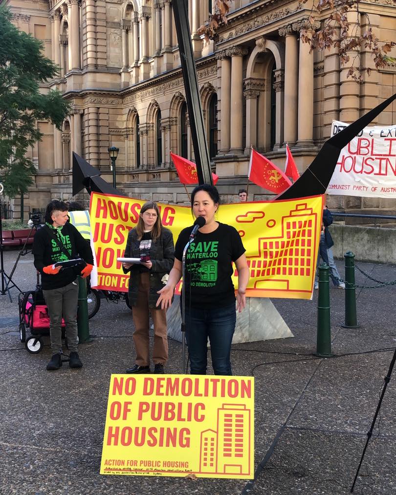 Jenny Leong MP addresses a housing rally