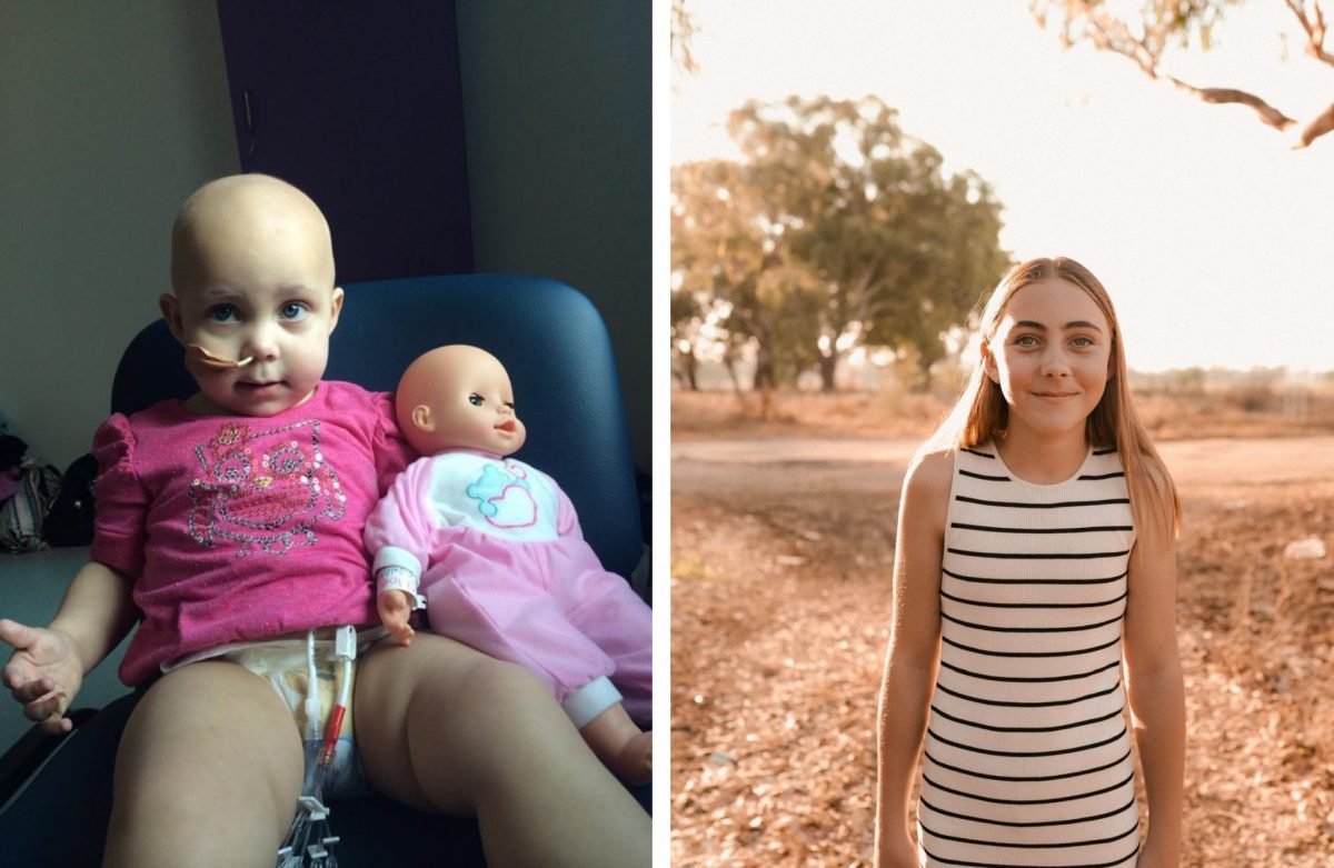 double image baby with doll and girl in paddock