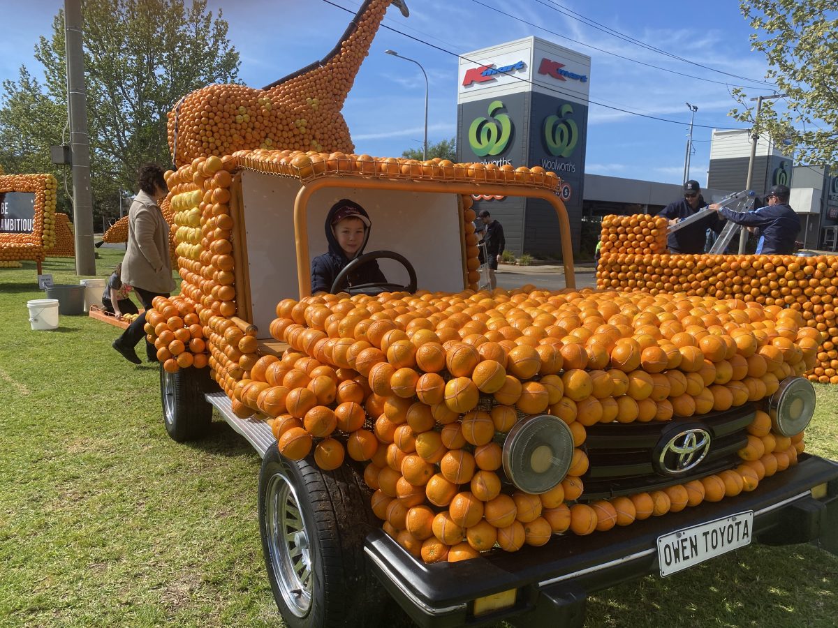 the land cruiser made of oranges and citrus 