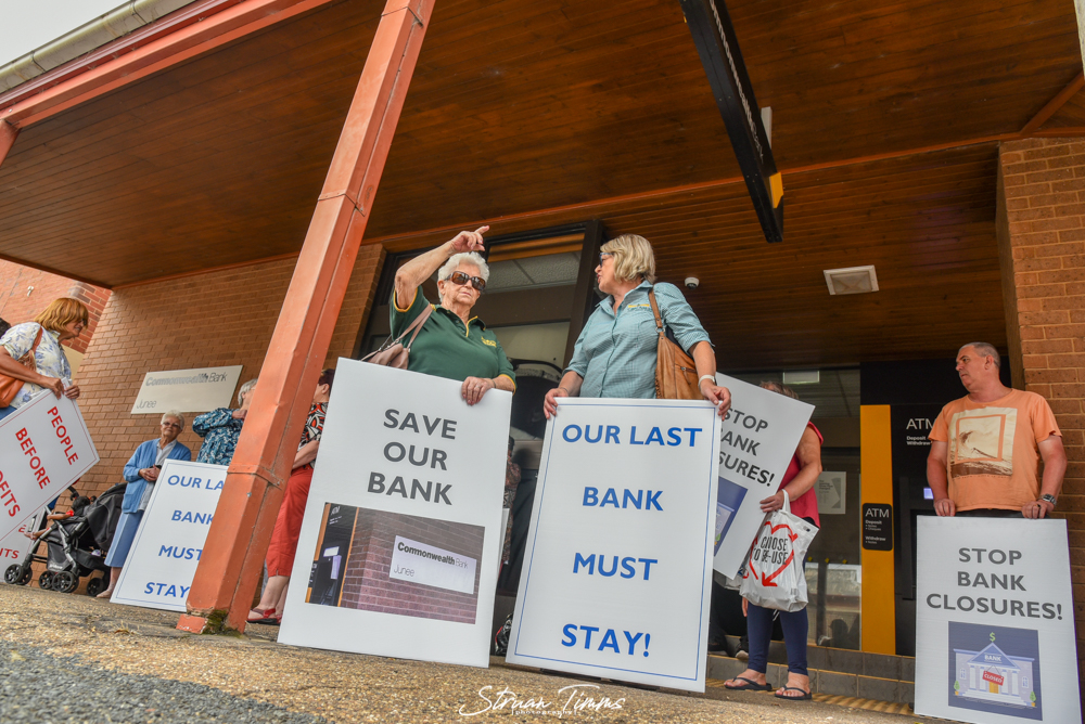 Junee bank closure protest in 2023.